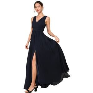 LULUS Thoughts of Hue Navy‎ Blue Surplice Sleeveless V-neck Maxi Dress-Size M